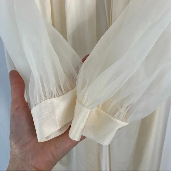VTG Lorraine S Beige Sheer Peignoir Robe lace Nylon Long Sheer Sleeve Floral - Picture 14 of 16